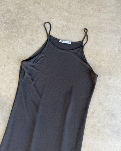 Sarah Paccini Grey Semi Sheer Maxi Dress-on a concrete background