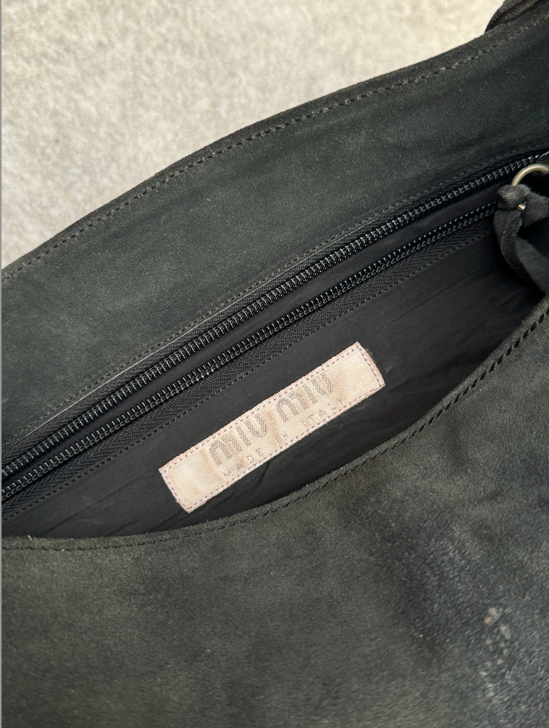 Miu Miu Logo Embossed Buckle Detail Suede Leather Bag