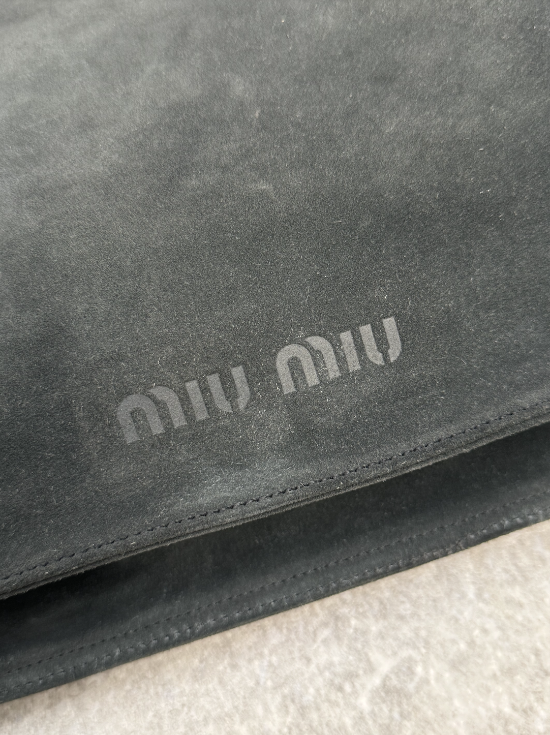 Miu Miu Logo Embossed Buckle Detail Suede Leather Bag