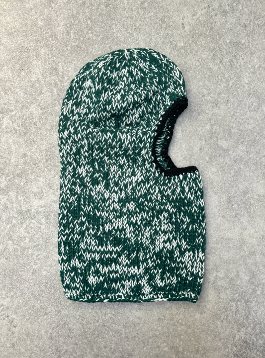 Classic Green White Mixed Knit Balaclava