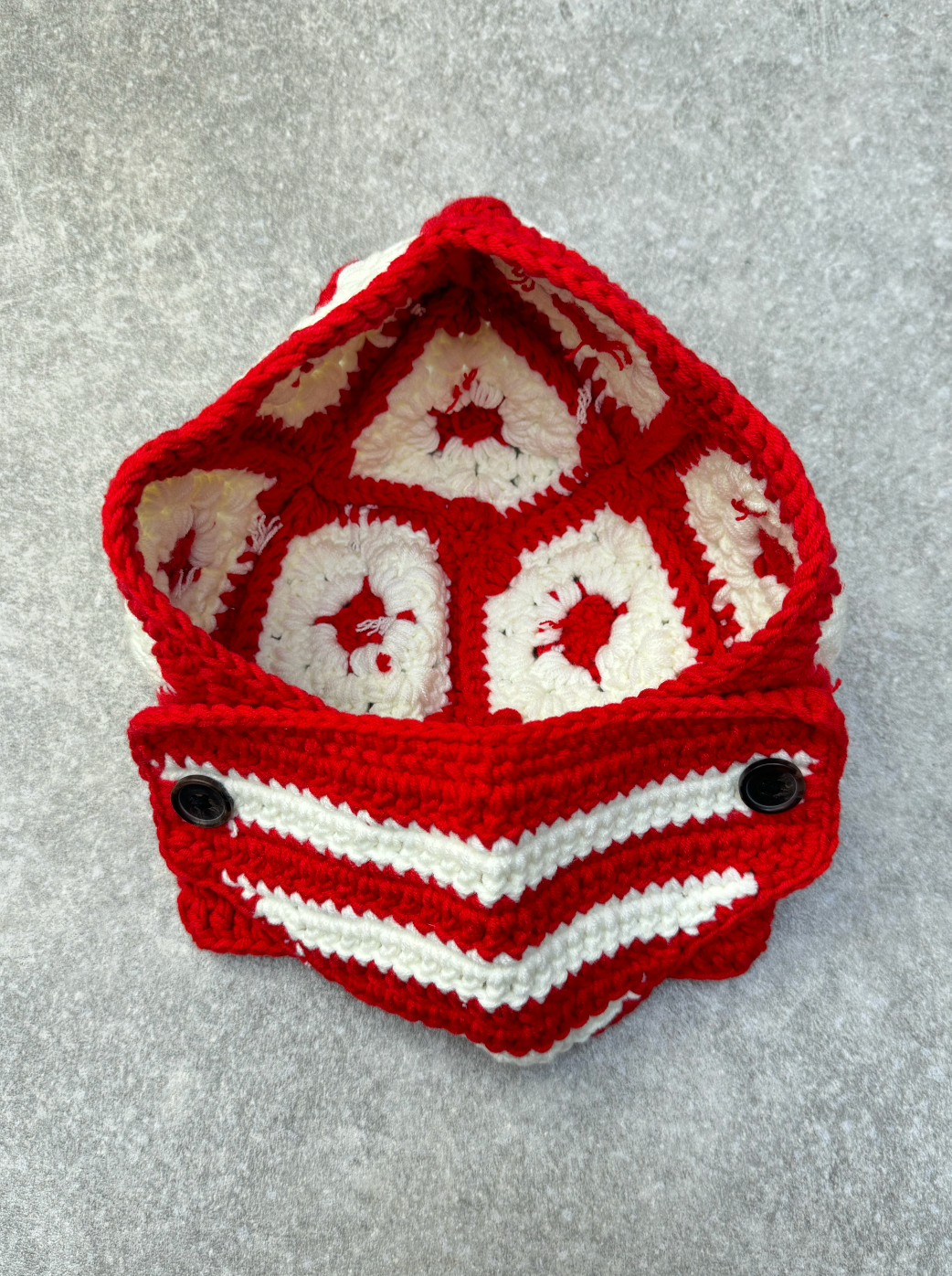Two-Tone Red White Square Crochet Balaclava