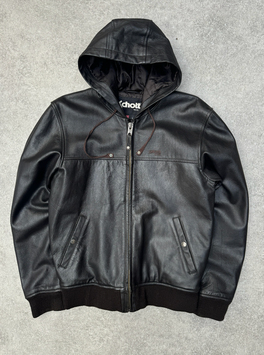 Schott Hooded Full-Zip Leather Jacket