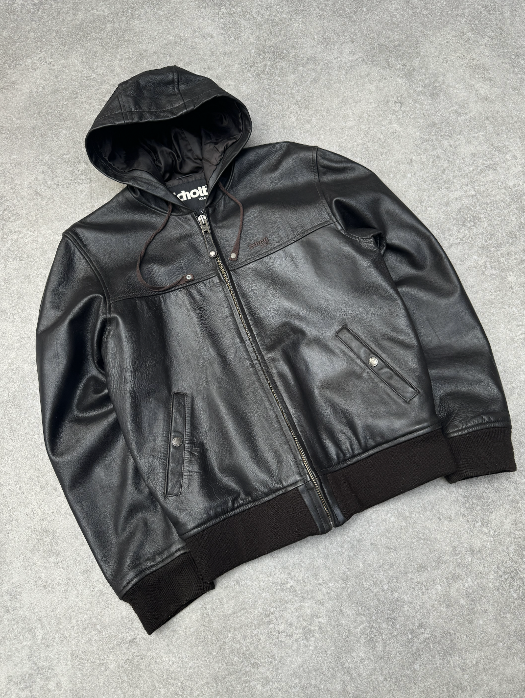 Schott Hooded Full-Zip Leather Jacket