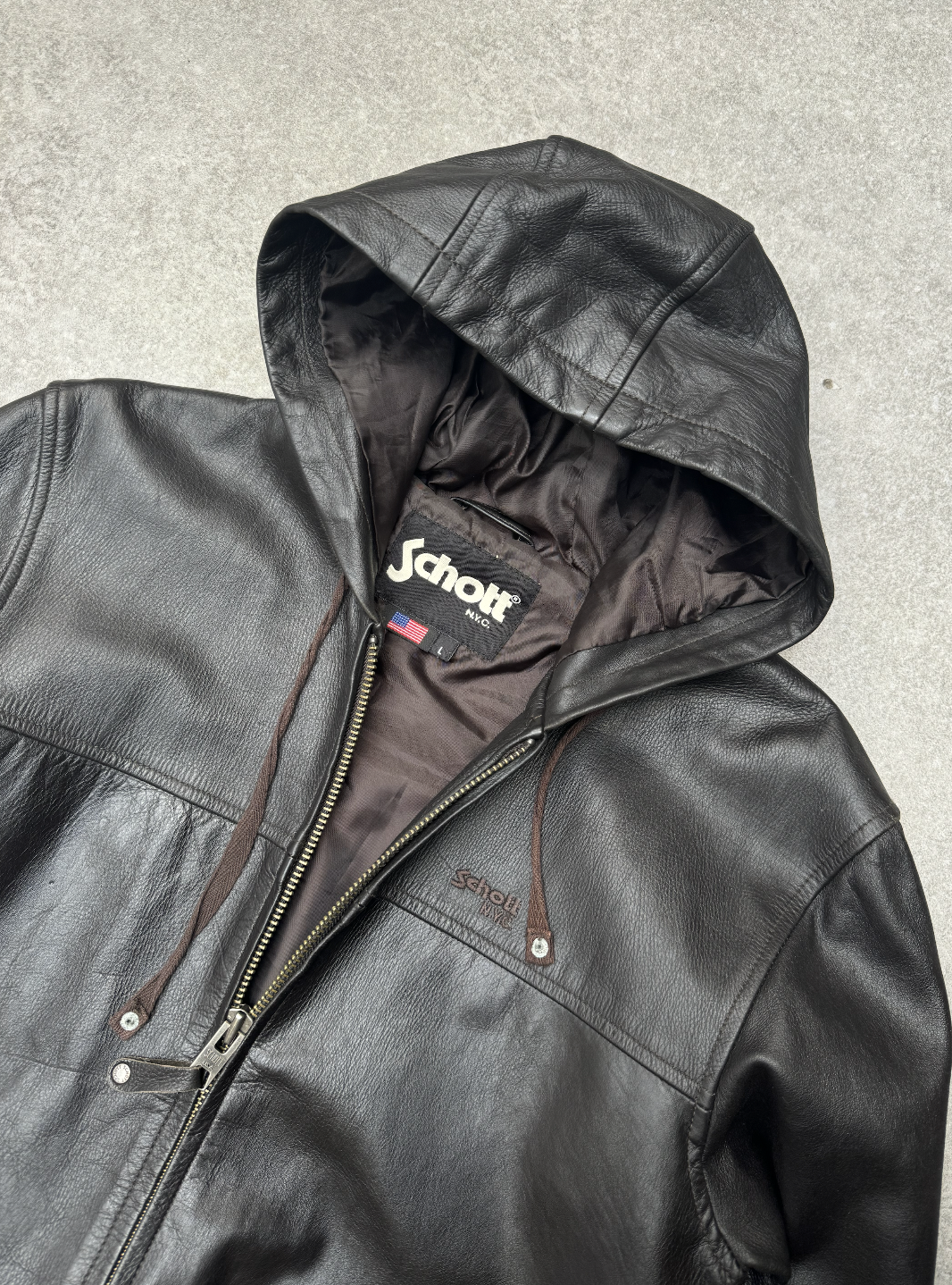 Schott Hooded Full-Zip Leather Jacket