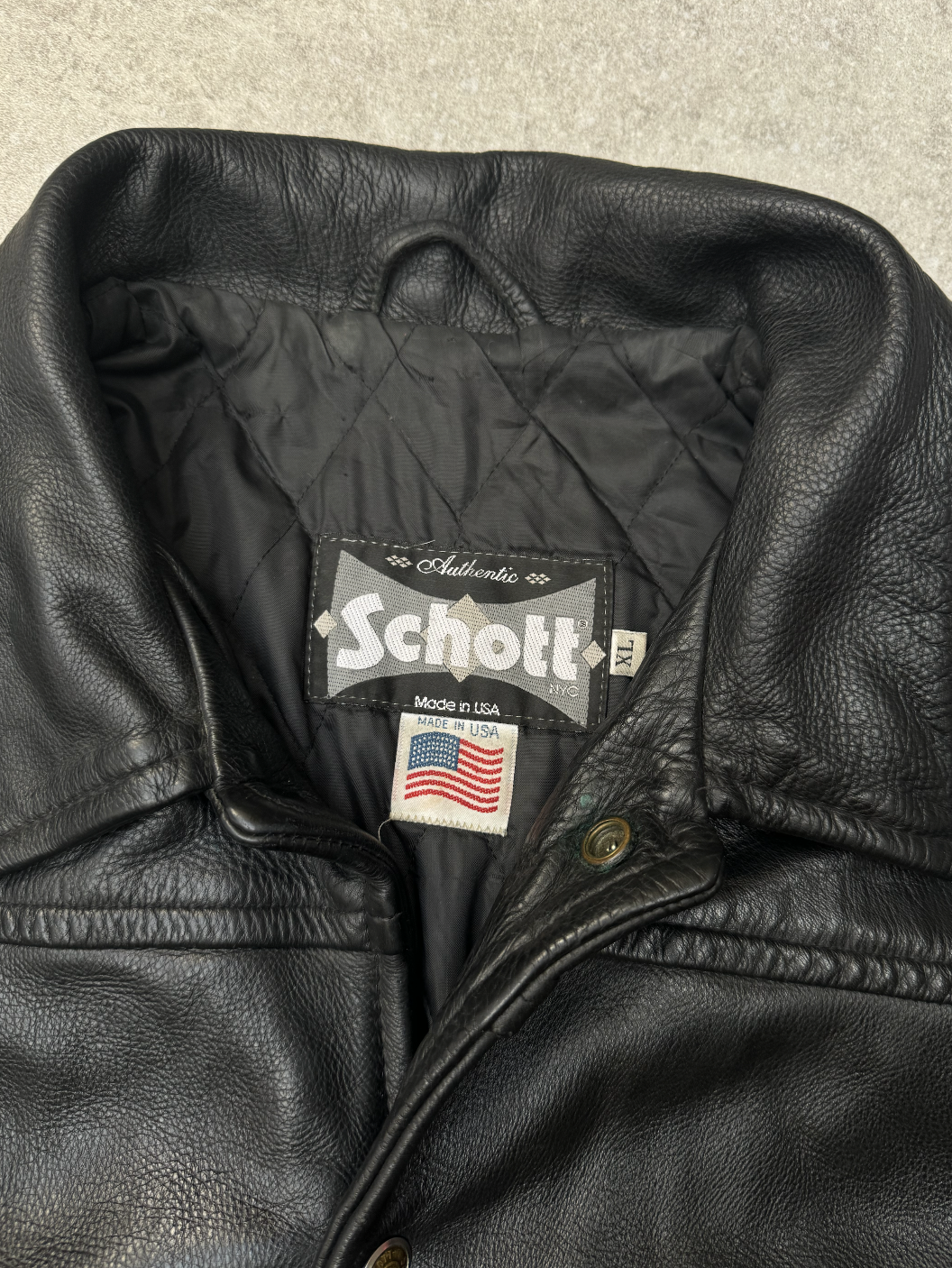 Schott U.S.A Black Arrow Logo Embroidered Leather Versity Jacket