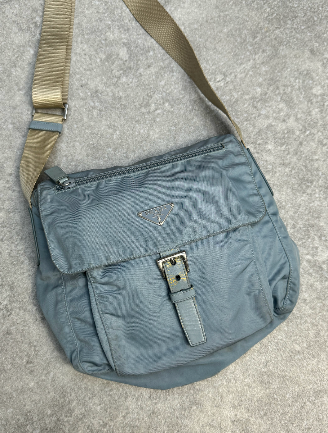 Prada Blue Logo Plaque Crossbody Bag