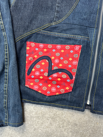 VT Rework: Evisu Sakura Logo Pocket Deconstructed Zip-Up Denim Jacket