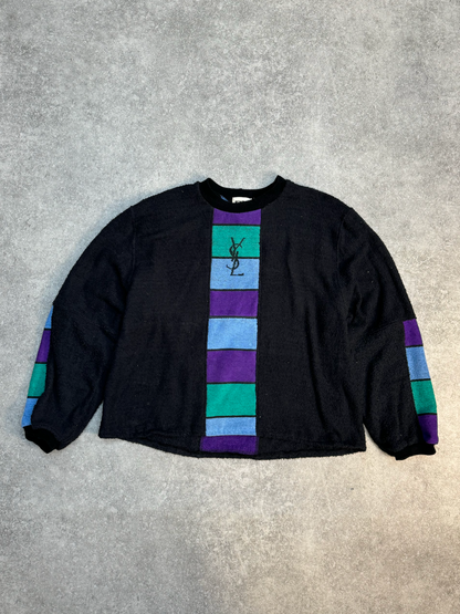 VT Rework: Vintage Yves Saint Laurent Logo Colourblock Fleece Sweater