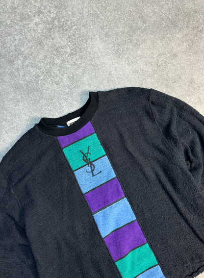 VT Rework: Vintage Yves Saint Laurent Logo Colourblock Fleece Sweater