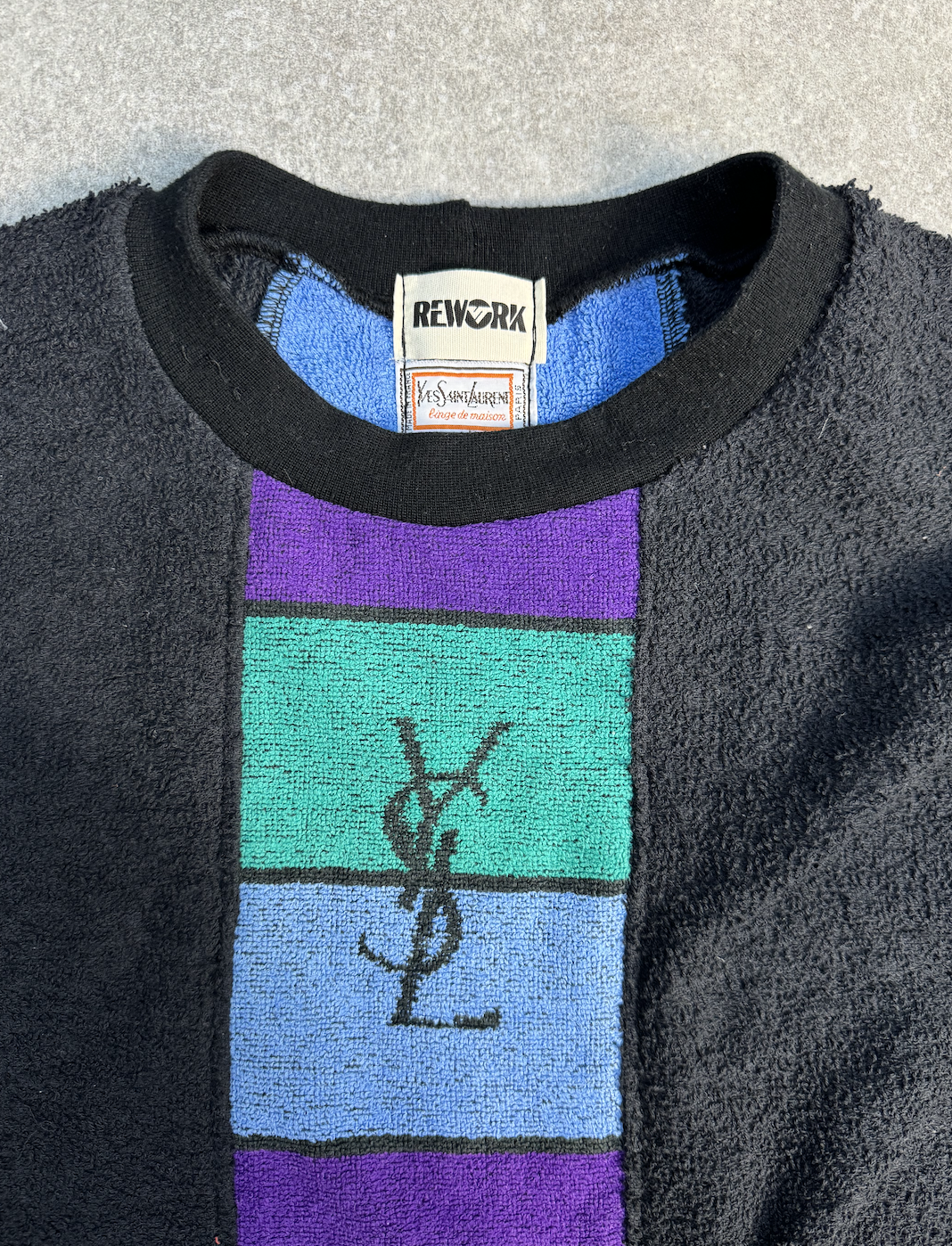 VT Rework: Vintage Yves Saint Laurent Logo Colourblock Fleece Sweater