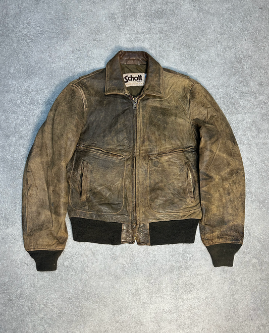 Schott Distressed Pocket Leather Bomber Jacket