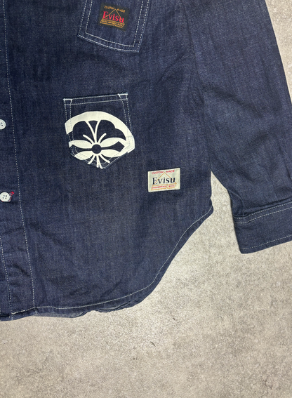 Evisu Multi Pockets Printed Logo Denim Shirt