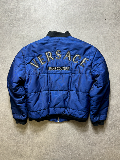 Versace Reflective Logo Zip Up Bomber Jacket