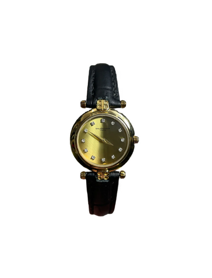 Balenciaga Model 621 Black Strap Gold Watch