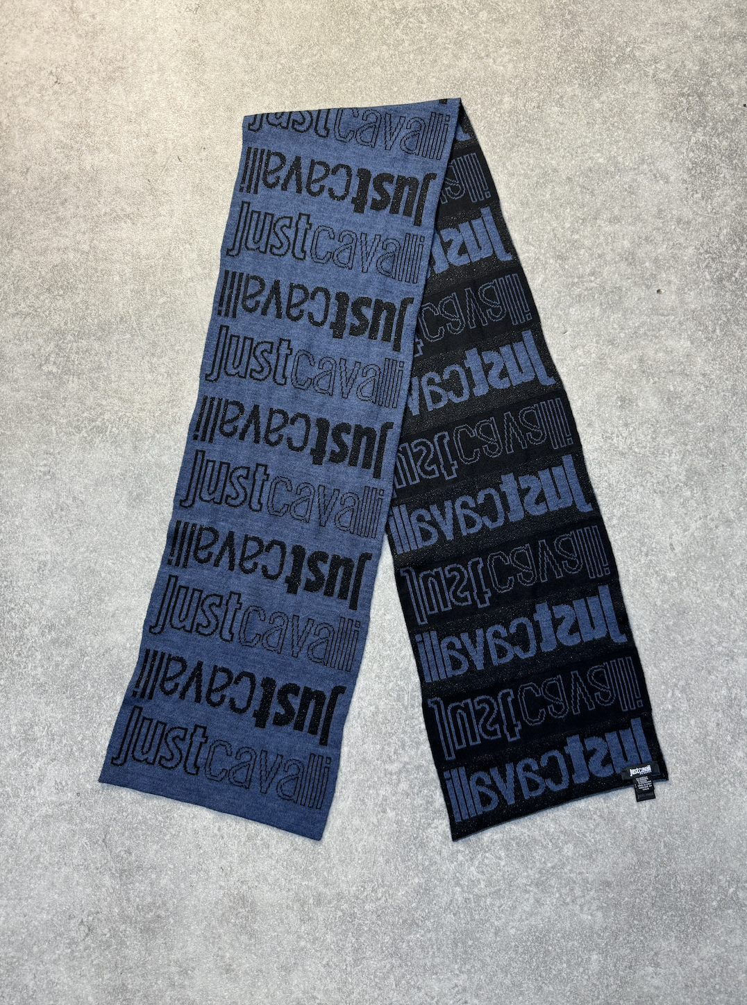 Just Cavalli Two-Tone Knitted Logo Wool Scarf