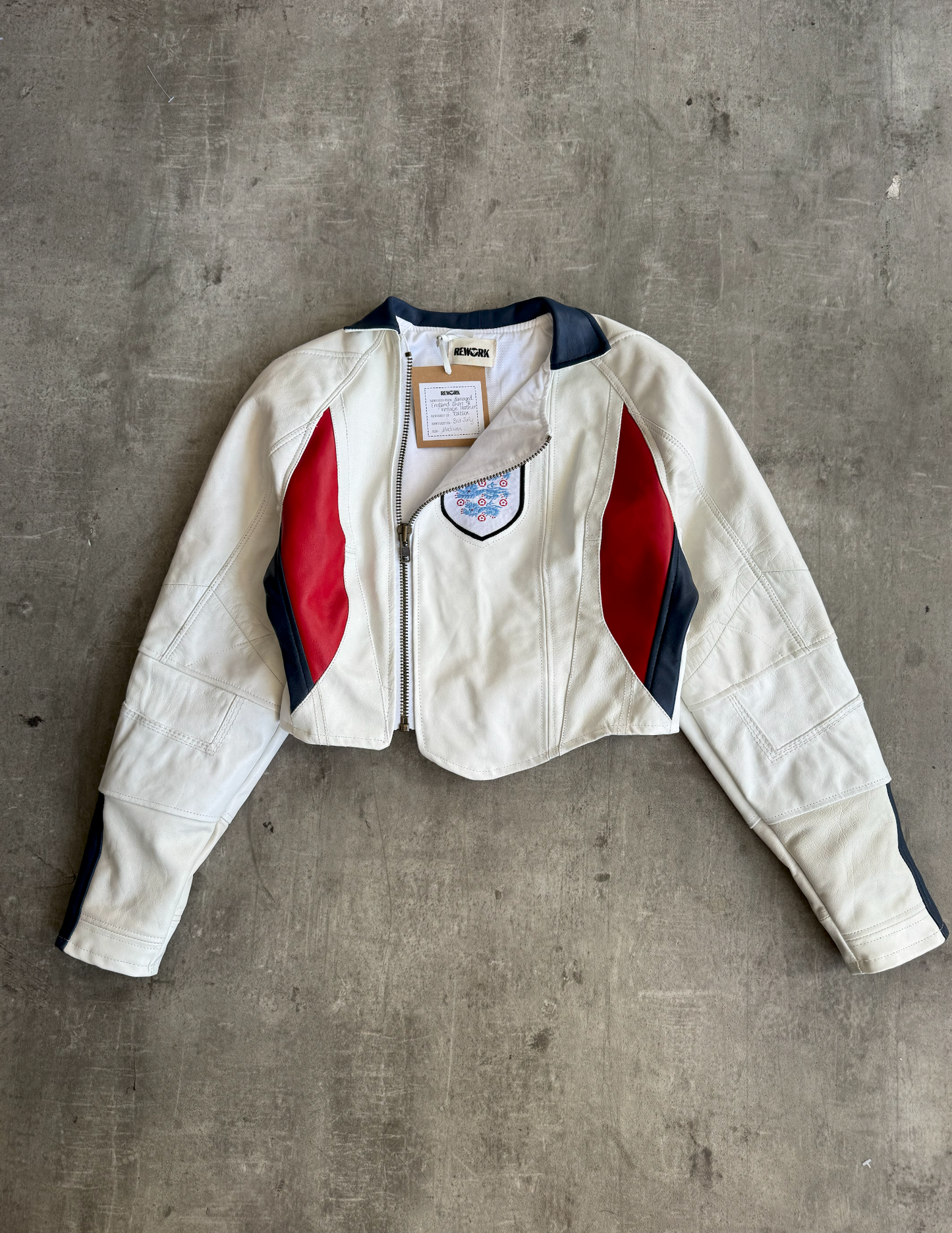 VT Rework: England x Umbro Panelled Leather Jacket | Small, Multicoloured
