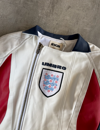 VT Rework: England x Umbro Panelled Leather Jacket | Small, Multicoloured