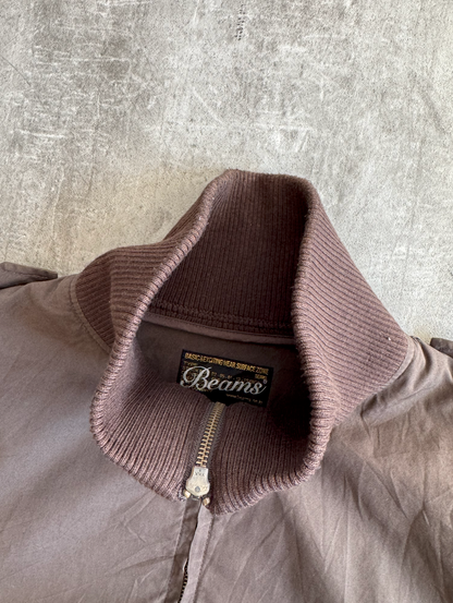 Beams Brown Textured Cotton Bomber Jacket | Medium, Multicoloured