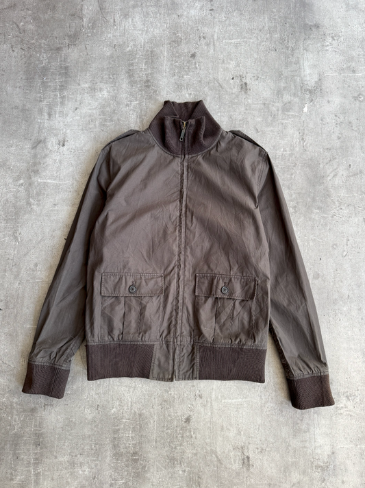 Beams Brown Textured Cotton Bomber Jacket | Medium, Multicoloured