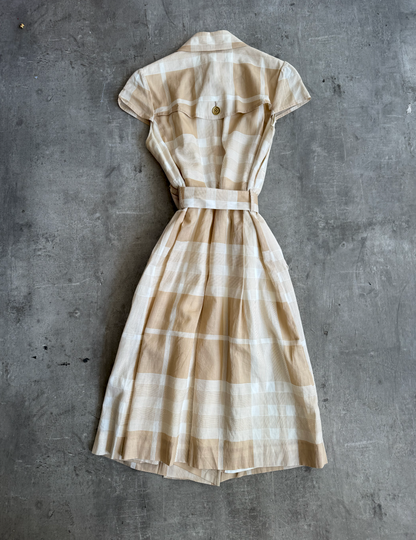 Burberry Beige Nova Check Sleeveless Belted Dress | Small, Multicoloured
