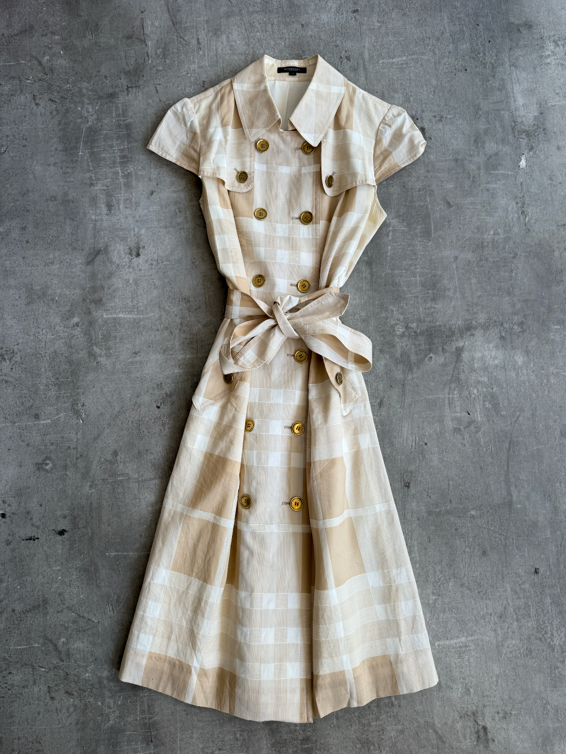 Burberry Beige Nova Check Sleeveless Belted Dress | Small, Multicoloured