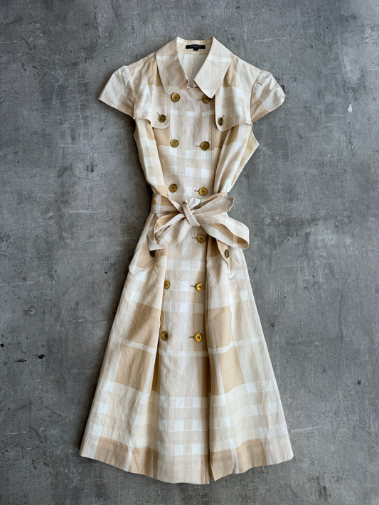 Burberry Beige Nova Check Sleeveless Belted Dress | Small, Multicoloured