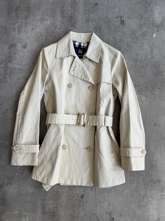 Burberry Blue Label Beige Cropped Peacoat | Extra Small, Multicoloured