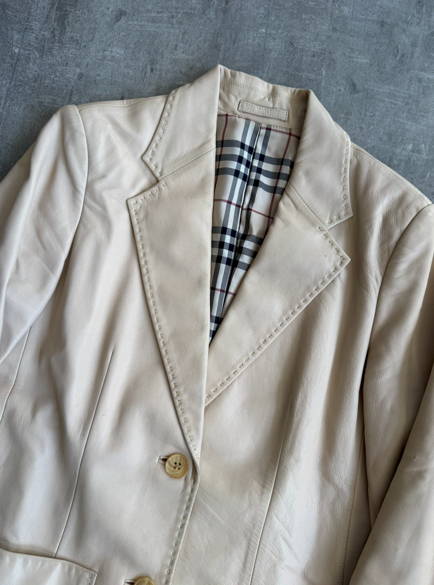 Burberry Nova Lined Beige Lambs Leather Blazer | Small, Multicoloured