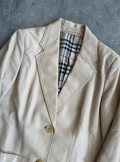 Burberry Nova Lined Beige Lambs Leather Blazer | Small, Multicoloured