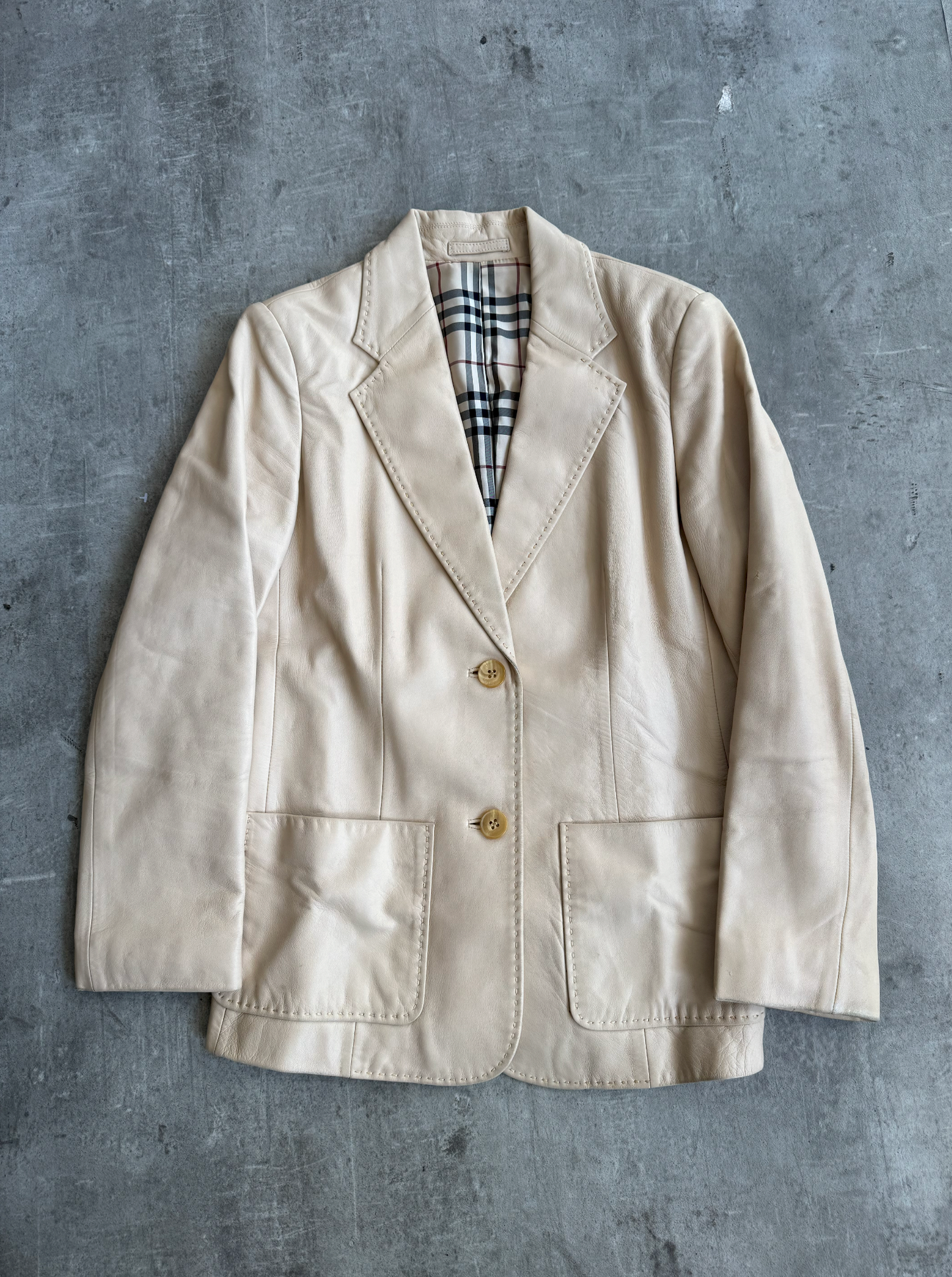Burberry Nova Lined Beige Lambs Leather Blazer | Small, Multicoloured