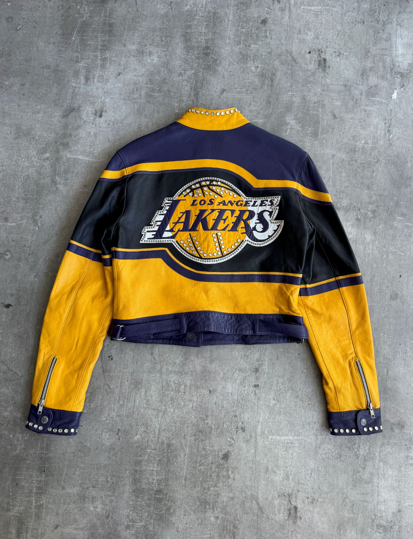 L.A. Lakers Embellished Leather Moto Jacket | Small, Multicoloured