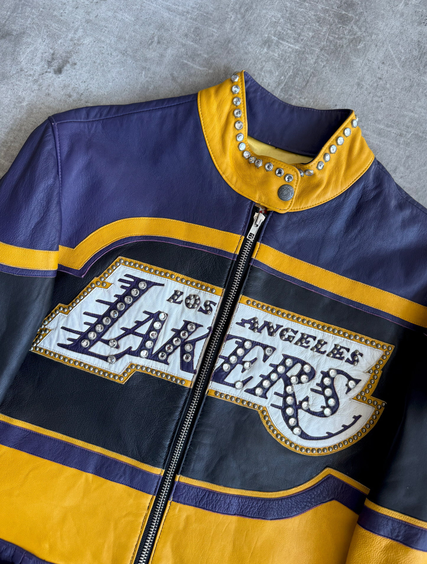 L.A. Lakers Embellished Leather Moto Jacket | Small, Multicoloured
