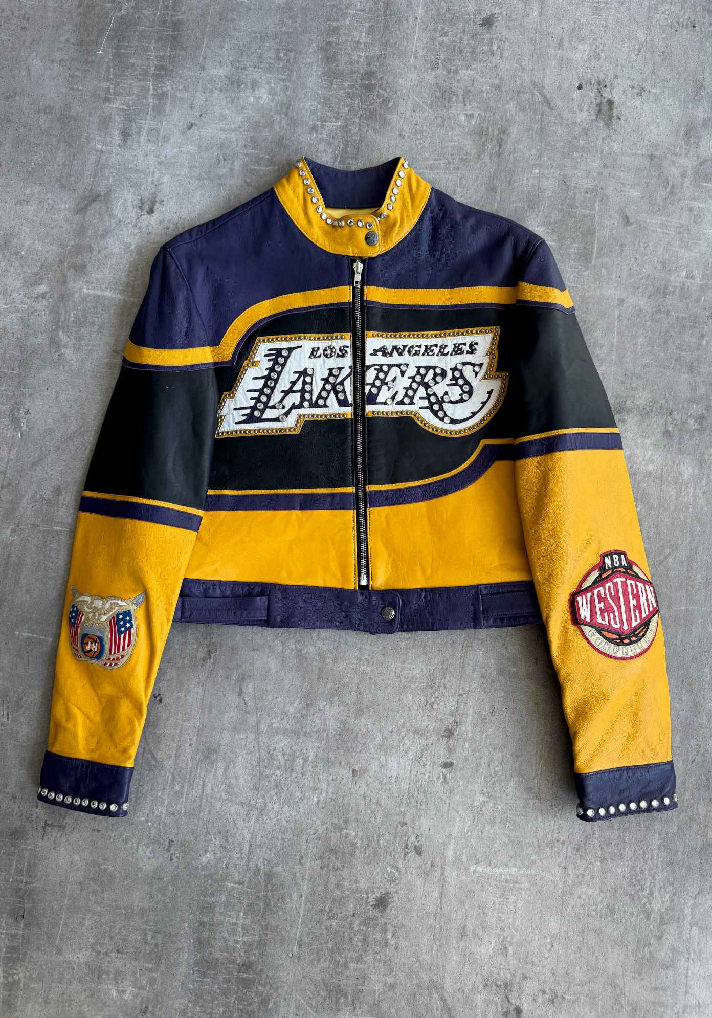 L.A. Lakers Embellished Leather Moto Jacket | Small, Multicoloured