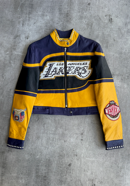 L.A. Lakers Embellished Leather Moto Jacket | Small, Multicoloured
