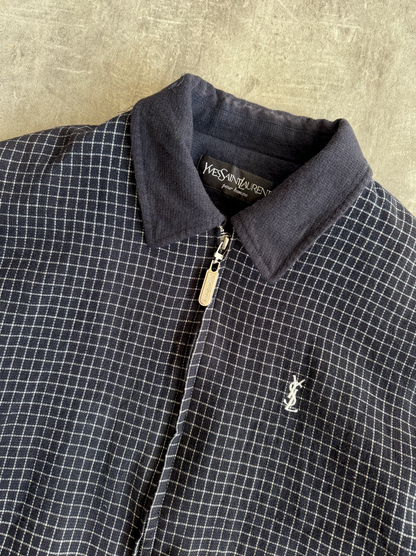 Yves Saint Laurent Navy Check Wool Blouson | Small, Multicoloured