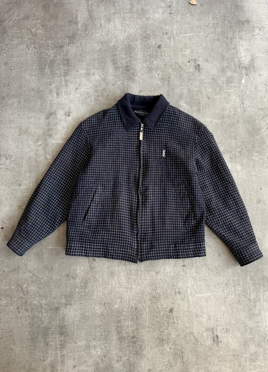 Yves Saint Laurent Navy Check Wool Blouson | Small, Multicoloured