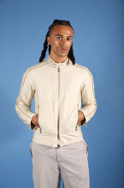 Prada Cream Double Zip Moto Jacket | Small, Cream