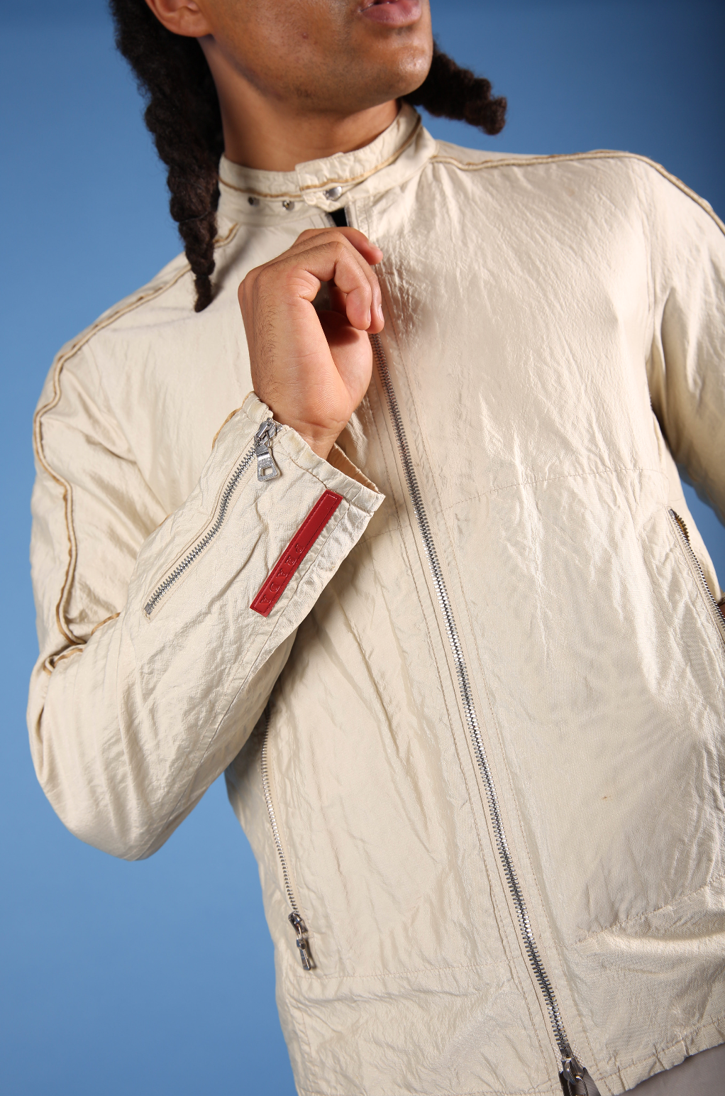 Prada Cream Double Zip Moto Jacket | Small, Cream