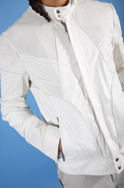 2010 Gucci 2010 Nappa Leather Café Racer Perforated Panelled Biker Jacket (WW683) | O/S, White