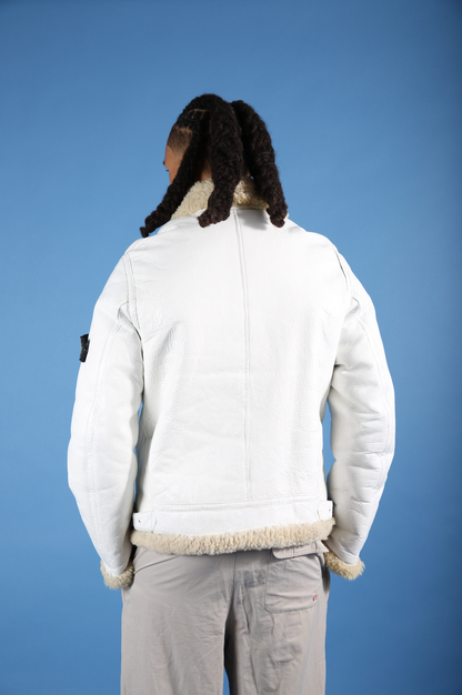 AW 2006 Stone Island Shearling Sheepskin Leather Jacket. FA : 276 | Large, White
