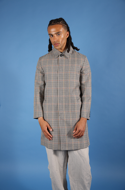 2020 Prada Plaid Houndstooth Impermeable Virgin Wool Car Coat (WW683) | O/S, Brown Plaid