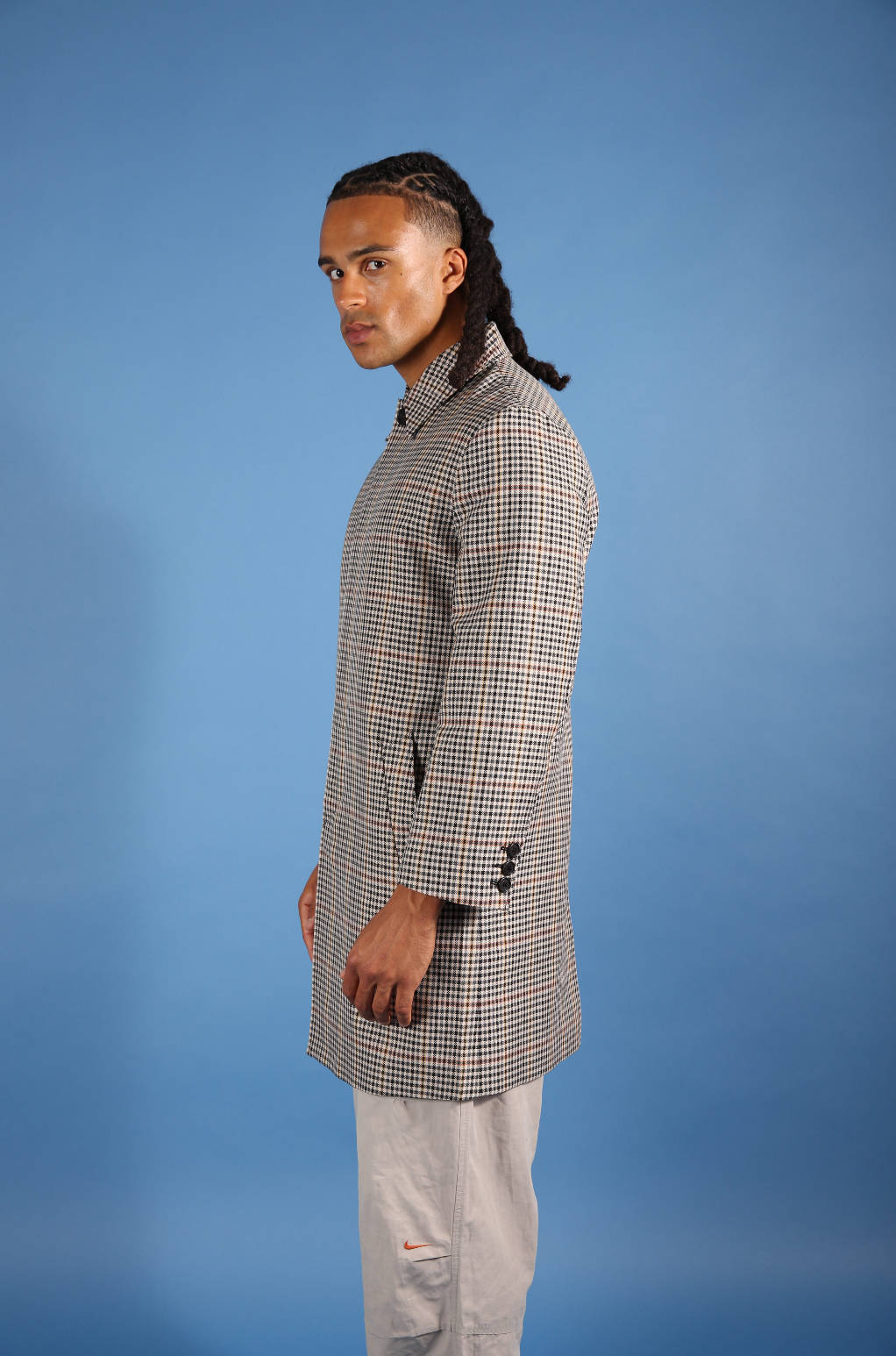 2020 Prada Plaid Houndstooth Impermeable Virgin Wool Car Coat (WW683) | O/S, Brown Plaid