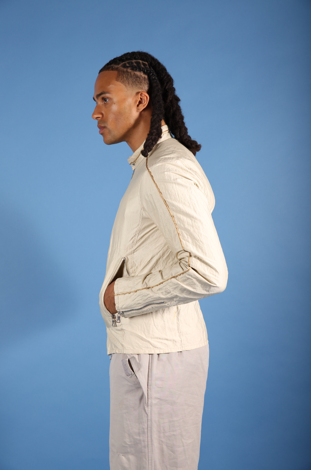 Prada Cream Double Zip Moto Jacket | Small, Cream