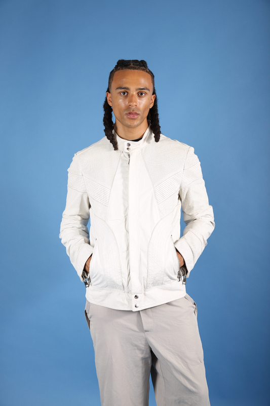 2010 Gucci 2010 Nappa Leather Café Racer Perforated Panelled Biker Jacket (WW683) | O/S, White