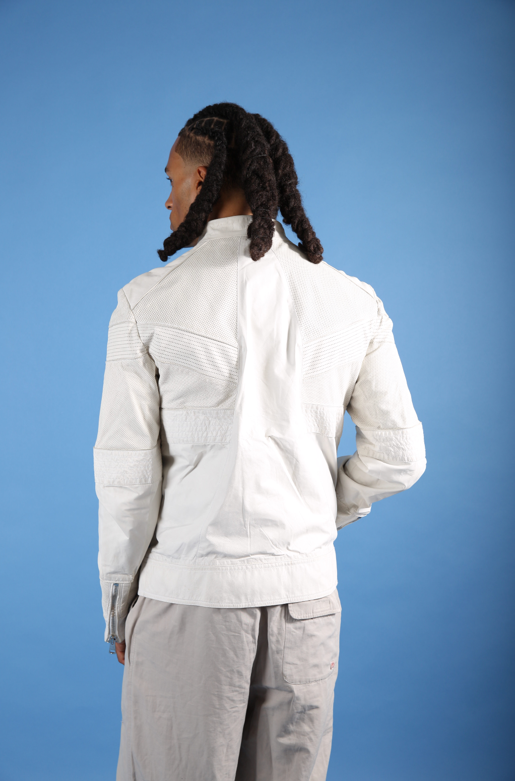 2010 Gucci 2010 Nappa Leather Café Racer Perforated Panelled Biker Jacket (WW683) | O/S, White
