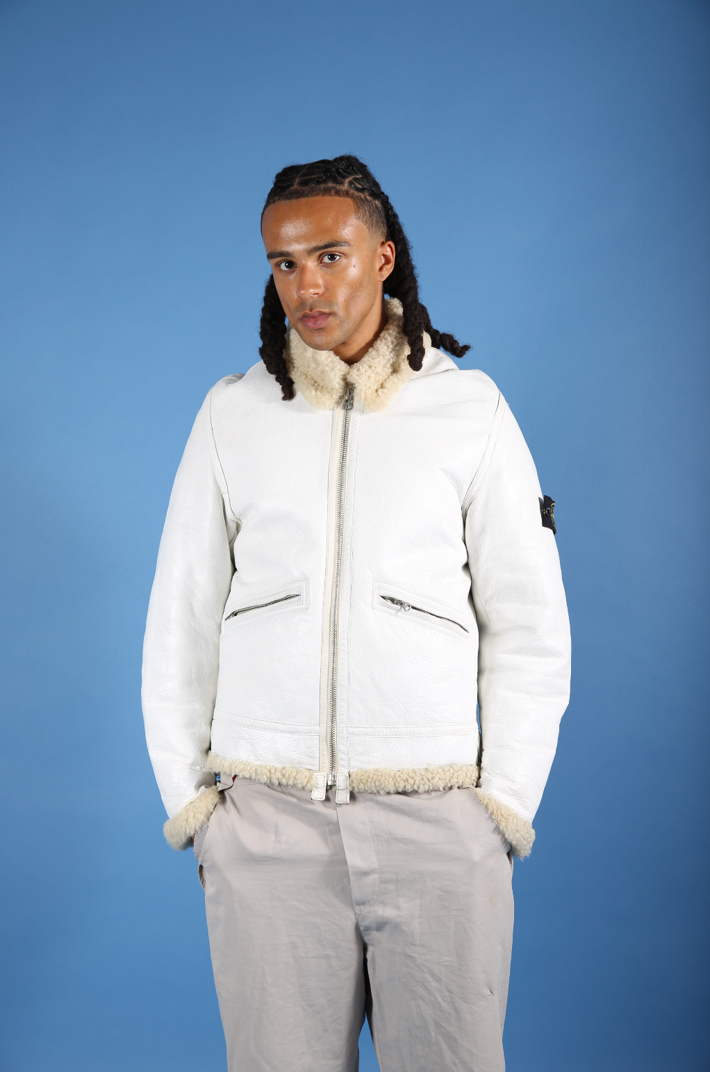 AW 2006 Stone Island Shearling Sheepskin Leather Jacket. FA : 276 | Large, White