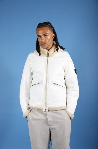 AW 2006 Stone Island Shearling Sheepskin Leather Jacket. FA : 276 | Large, White