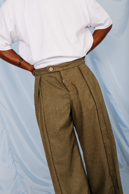 VT Rework : Custom Order Oversized Pleated Trousers | Small, Brown