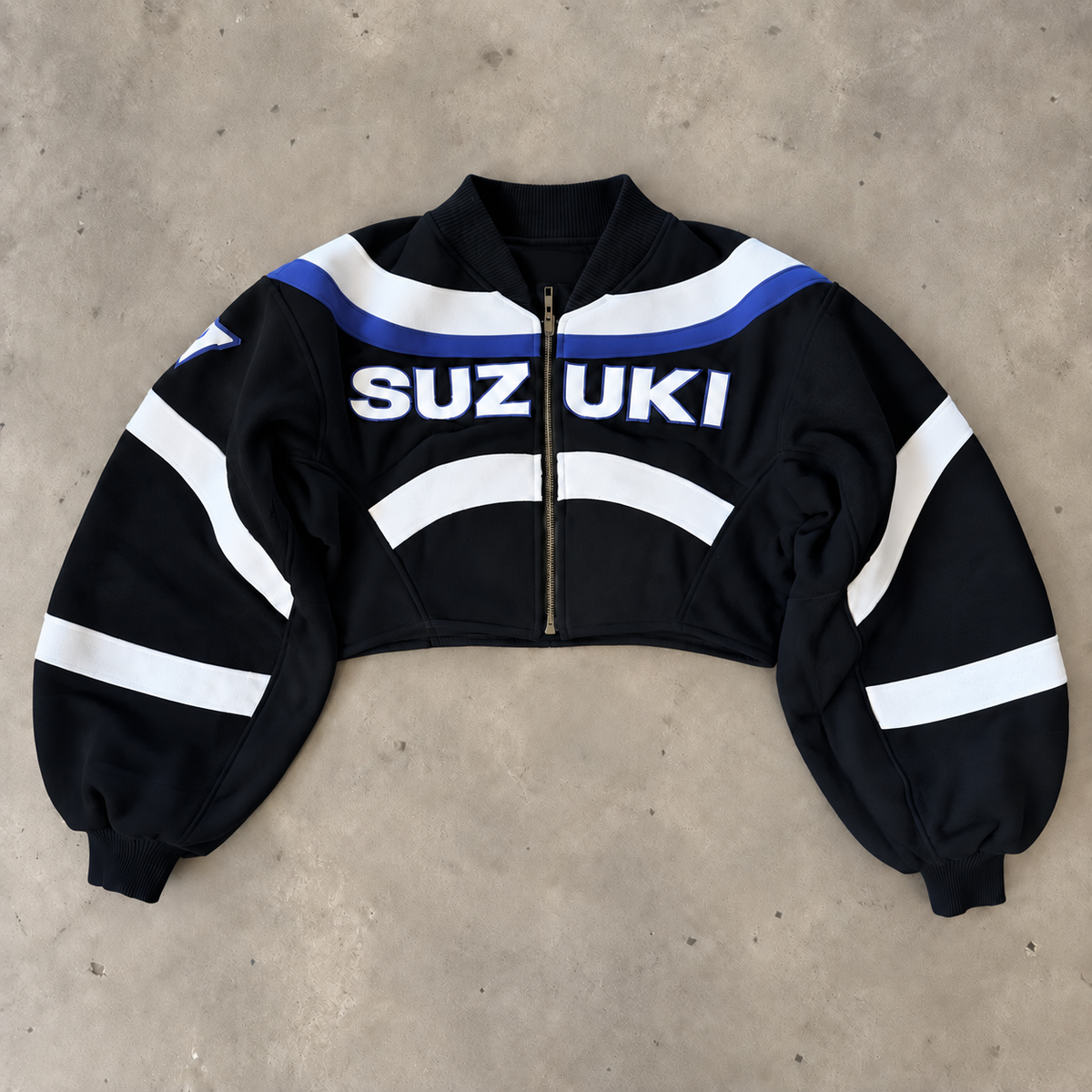 VT Rework : Custom Order - Balloon Sleeve Cropped Leather Racing Jacket | Sage