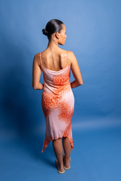 1990's Roberto Cavalli Lettuce Hem Print Dress | O/S, Orange